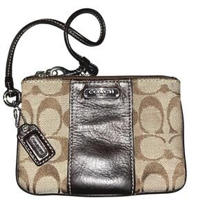 Coach Signature Canvas & Leather Khaki & Brown Wristlet